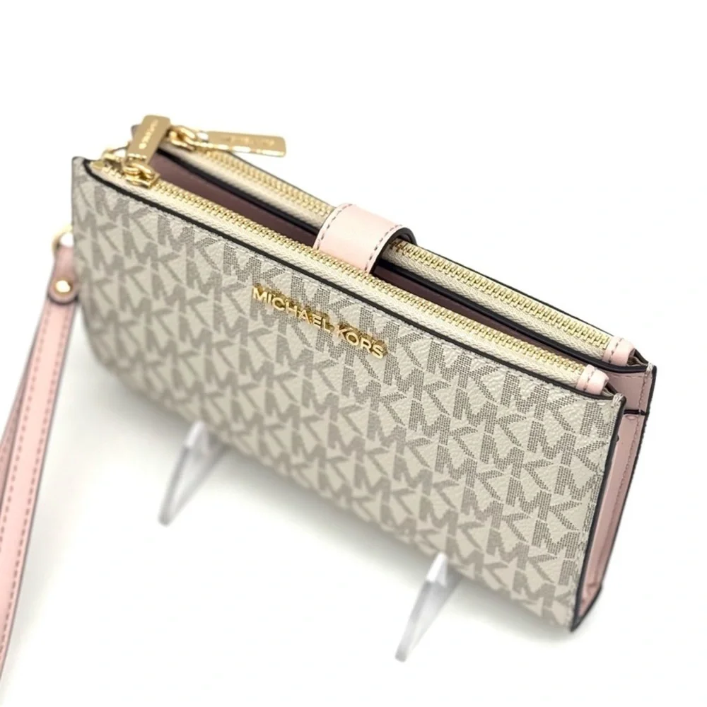 Michael Kors Large Double Zip Wallet Wristlet Powder Blush Multi
